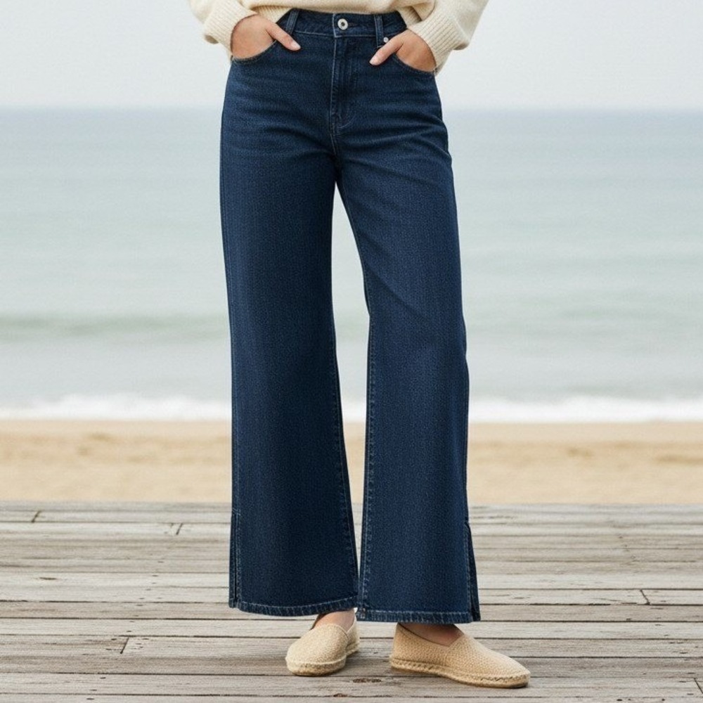 NYDJ Wide Leg Dark Wash Jeans 8 Blue Teresa Classic Core Capsule Dark Academia